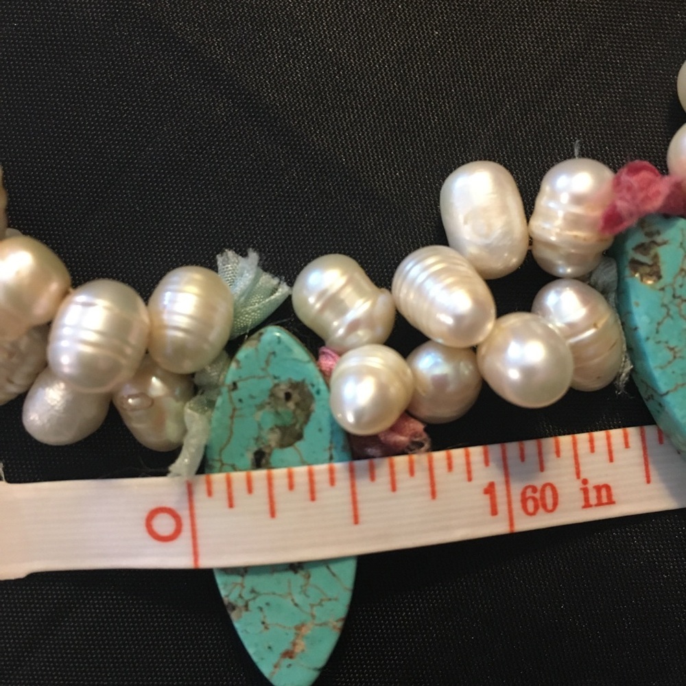 Stunning & Rare 48 Freshwater Pearls & Turquoise Vintage Necklace - FINAL SALE! - Picture 7 of 9